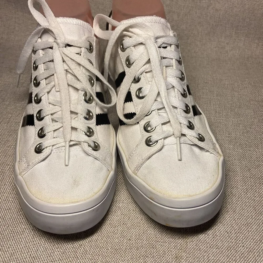 Adidas Women's White and Black Striped Sneakers. Size 6.